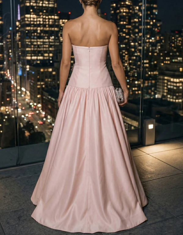 Satijnen strapless maxi-jurk met 3D-bloemen en A-lijn-snit