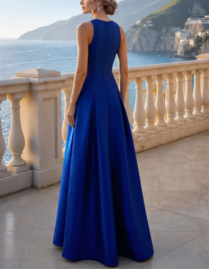 Royal Blue Sleeveless Round Neck 3D Flower Maxi Dress