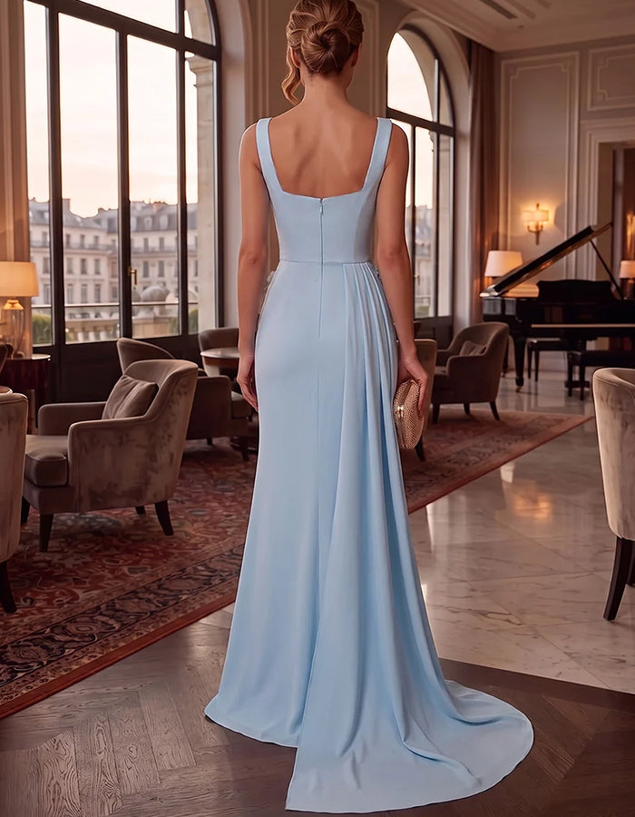 Ärmelloses Chiffon-Maxikleid mit quadratischem Ausschnitt und 3D-Blumen