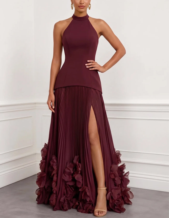 Maxikleid mit Neckholder und offenem Rücken in einfarbigem Design