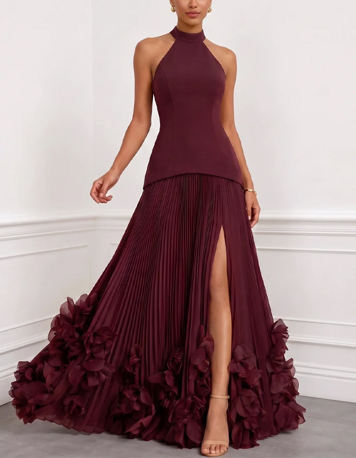 Maxikleid mit Neckholder und offenem Rücken in einfarbigem Design