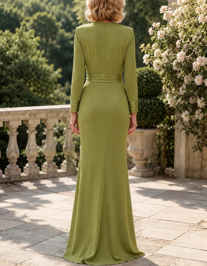 Draped V‑Neck Long Sleeve Mermaid Maxi Dress