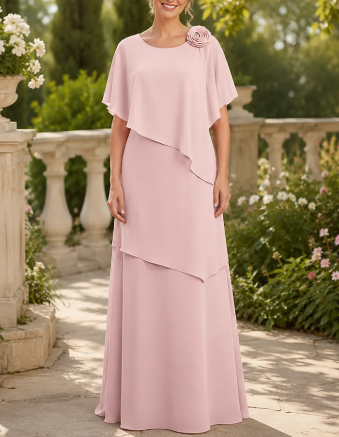 Vestido de noche largo hasta el suelo, estilo maxi, con mangas tipo capa y aplicaciones florales 3D en los hombros