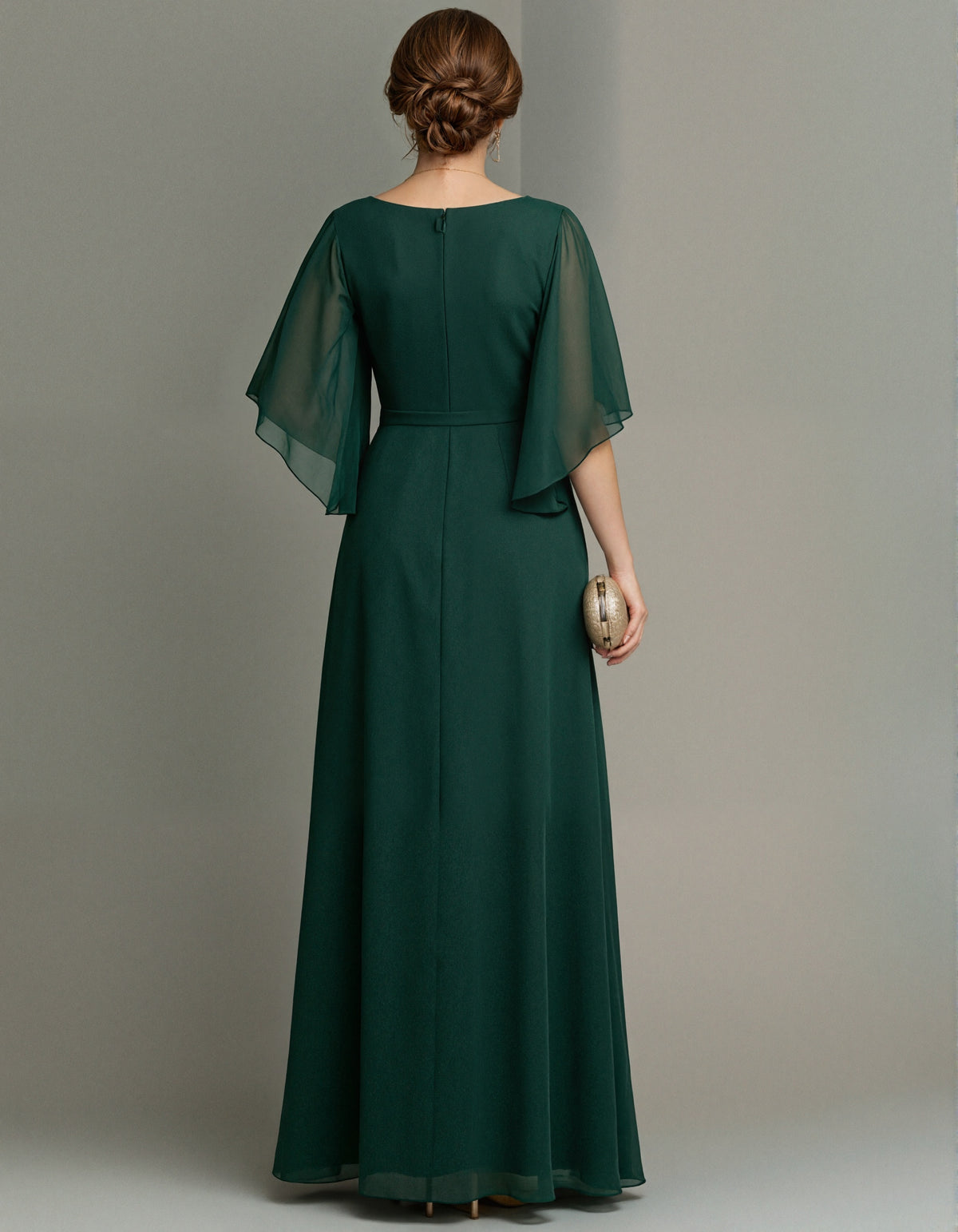 Robe maxi longue en mousseline vert foncé à col en V