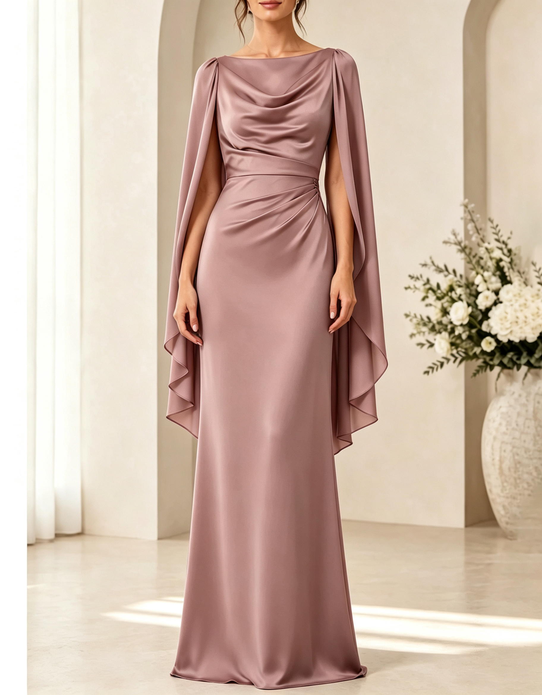 Abendliches Maxikleid in A-Linie aus Materialmix mit Rundhalsausschnitt, Pailletten und Taillengürtel