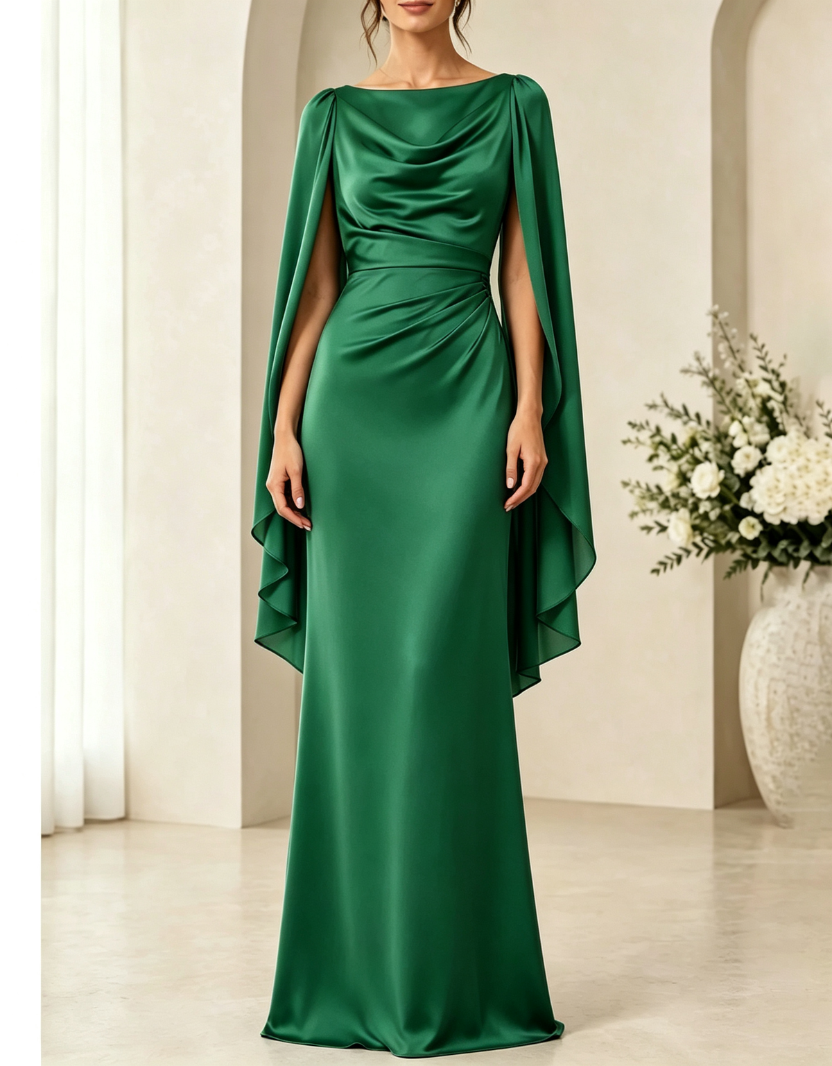 Abendliches Maxikleid in A-Linie aus Materialmix mit Rundhalsausschnitt, Pailletten und Taillengürtel