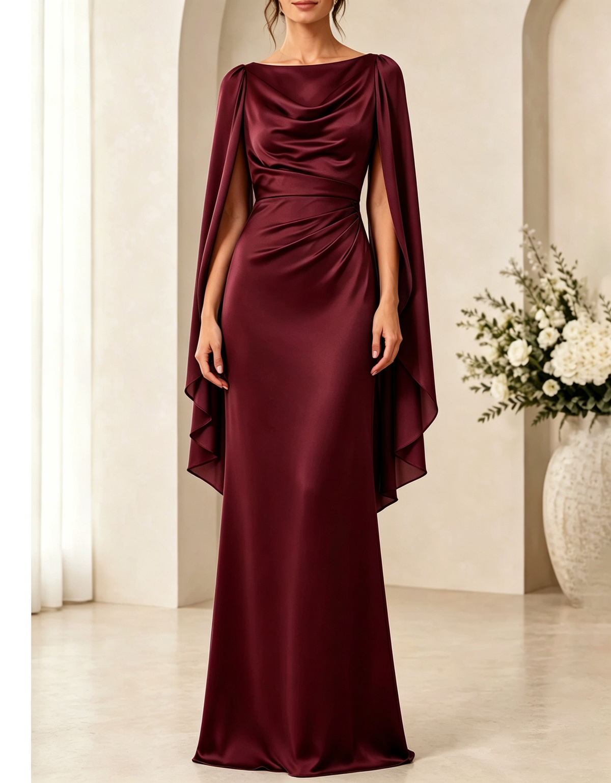 Abendliches Maxikleid in A-Linie aus Materialmix mit Rundhalsausschnitt, Pailletten und Taillengürtel