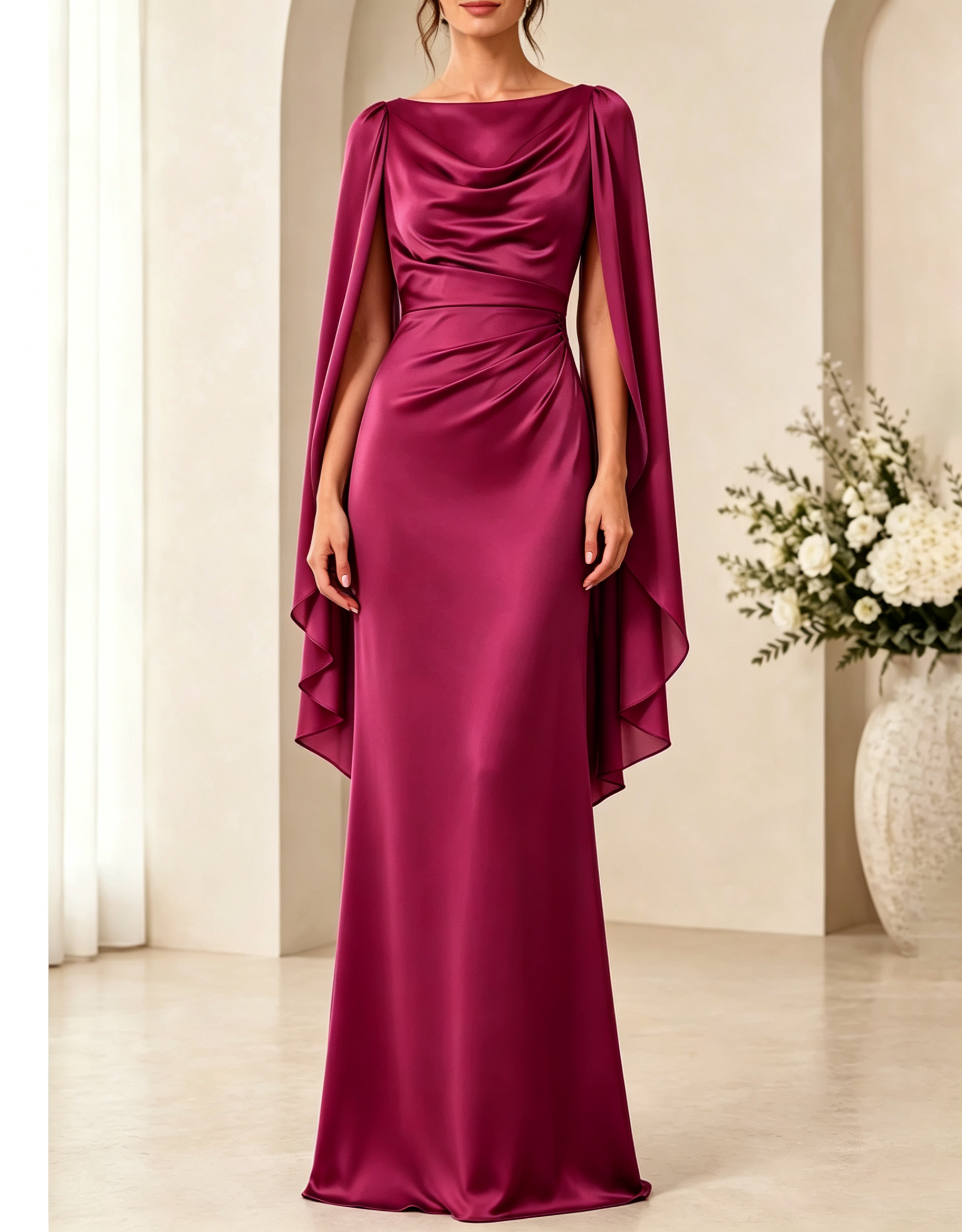 Abendliches Maxikleid in A-Linie aus Materialmix mit Rundhalsausschnitt, Pailletten und Taillengürtel