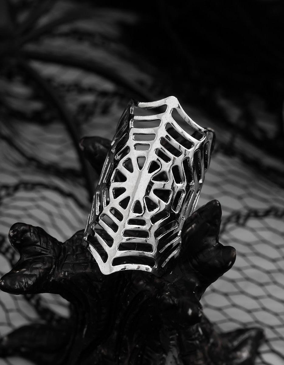 Cuff aperto a forma di ragnatela argentata per l'orecchio da donna, festa di Halloween