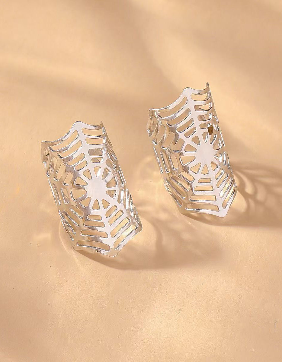 Cuff aperto a forma di ragnatela argentata per l'orecchio da donna, festa di Halloween