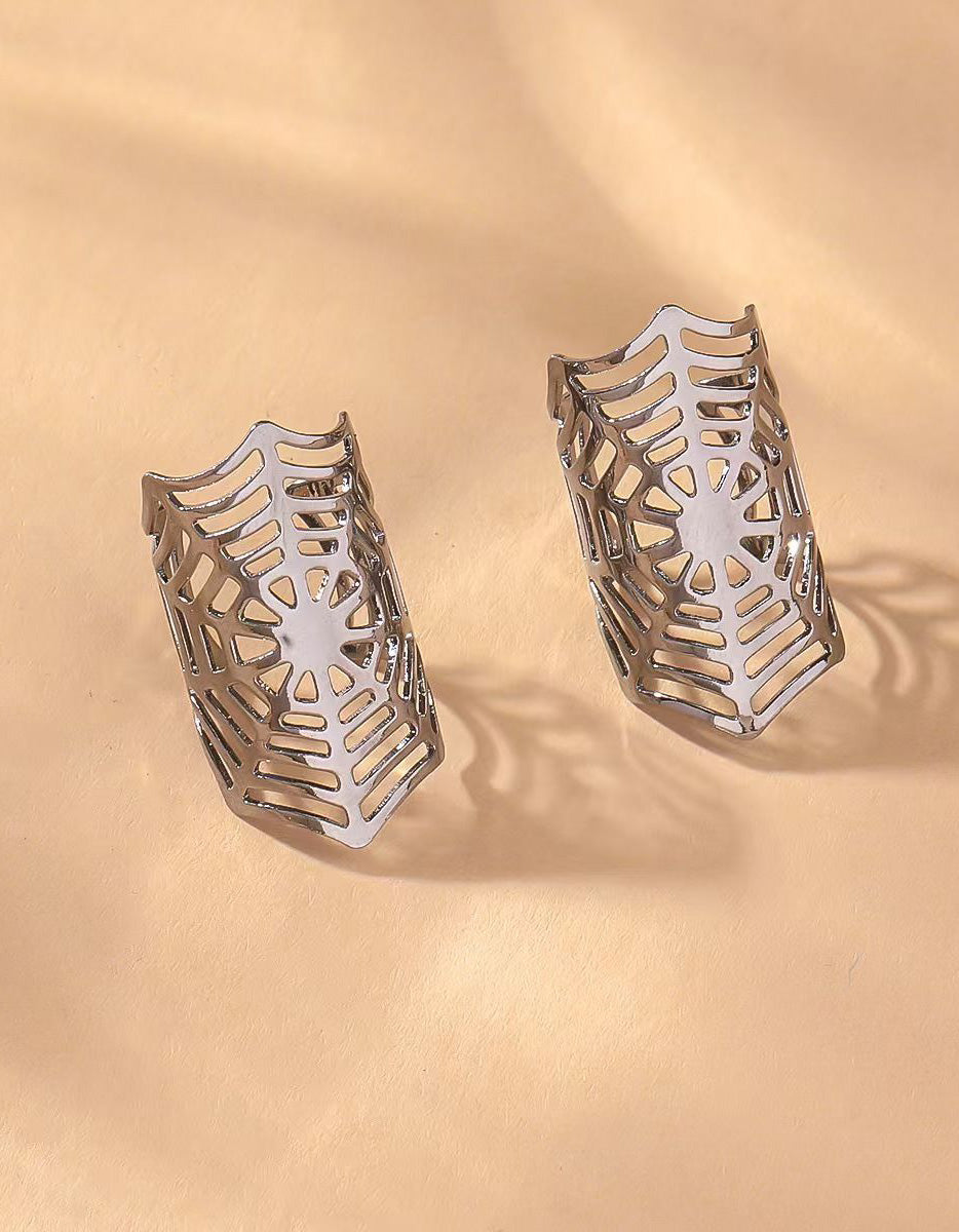Cuff aperto a forma di ragnatela argentata per l'orecchio da donna, festa di Halloween
