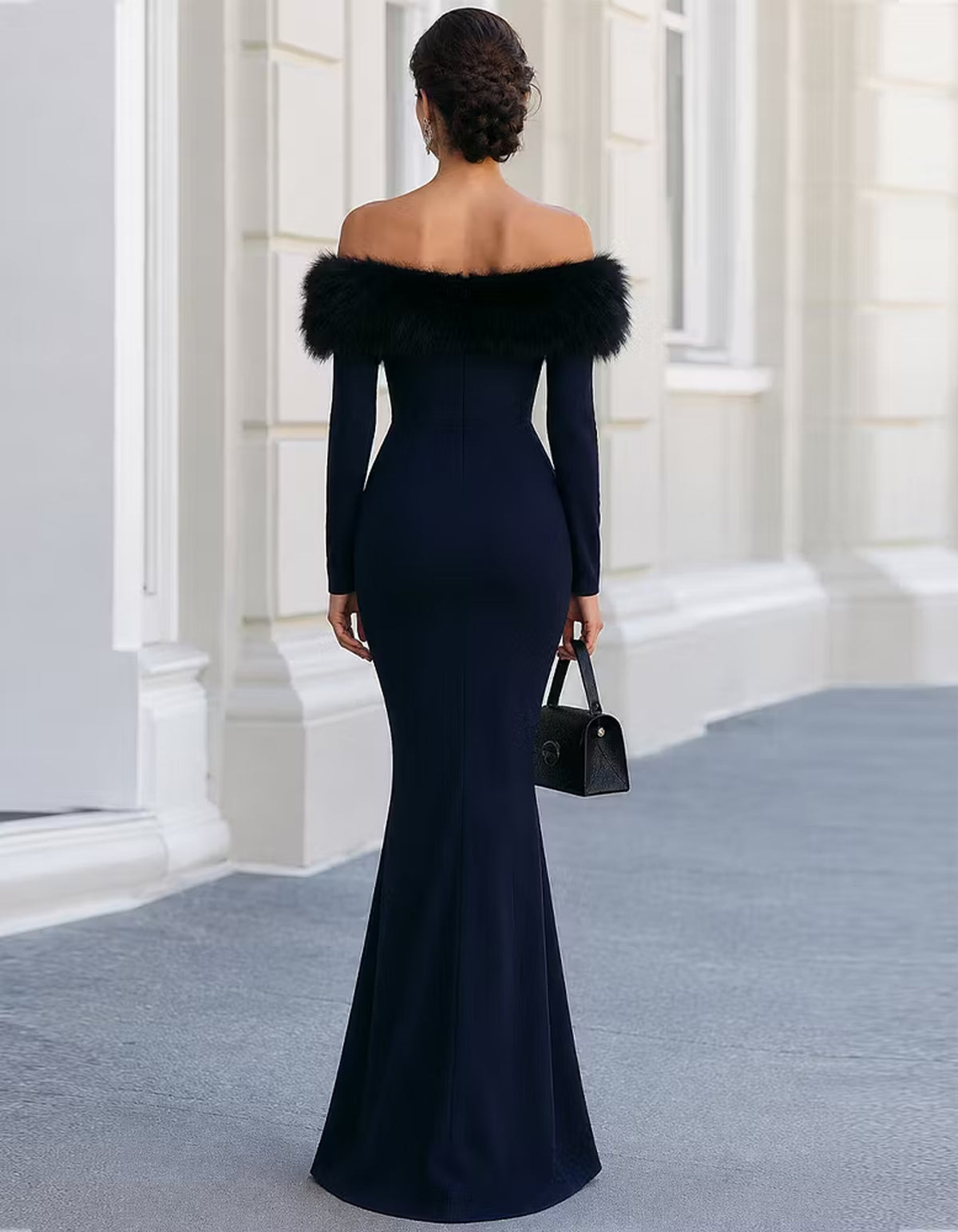 Dark Blue Off The Shoulder Mermaid Maxi Dress
