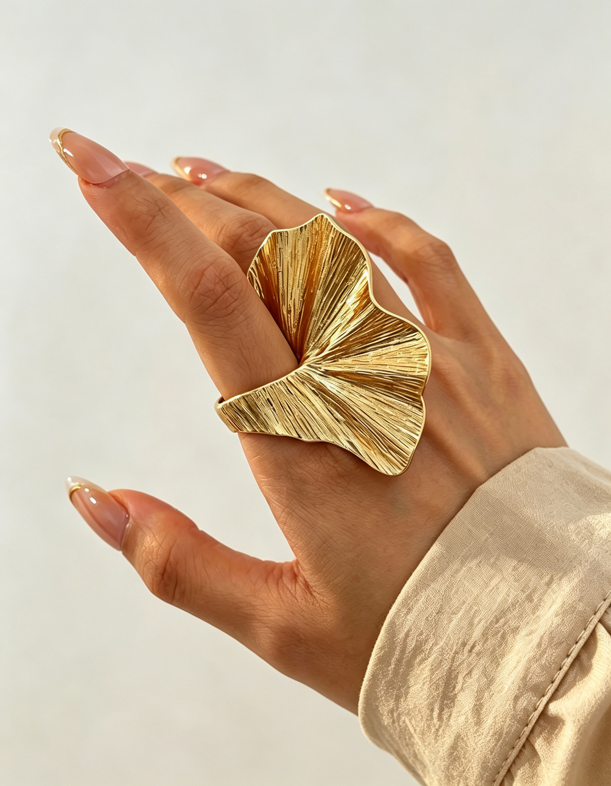 Gold Large Leaf Statement Ring