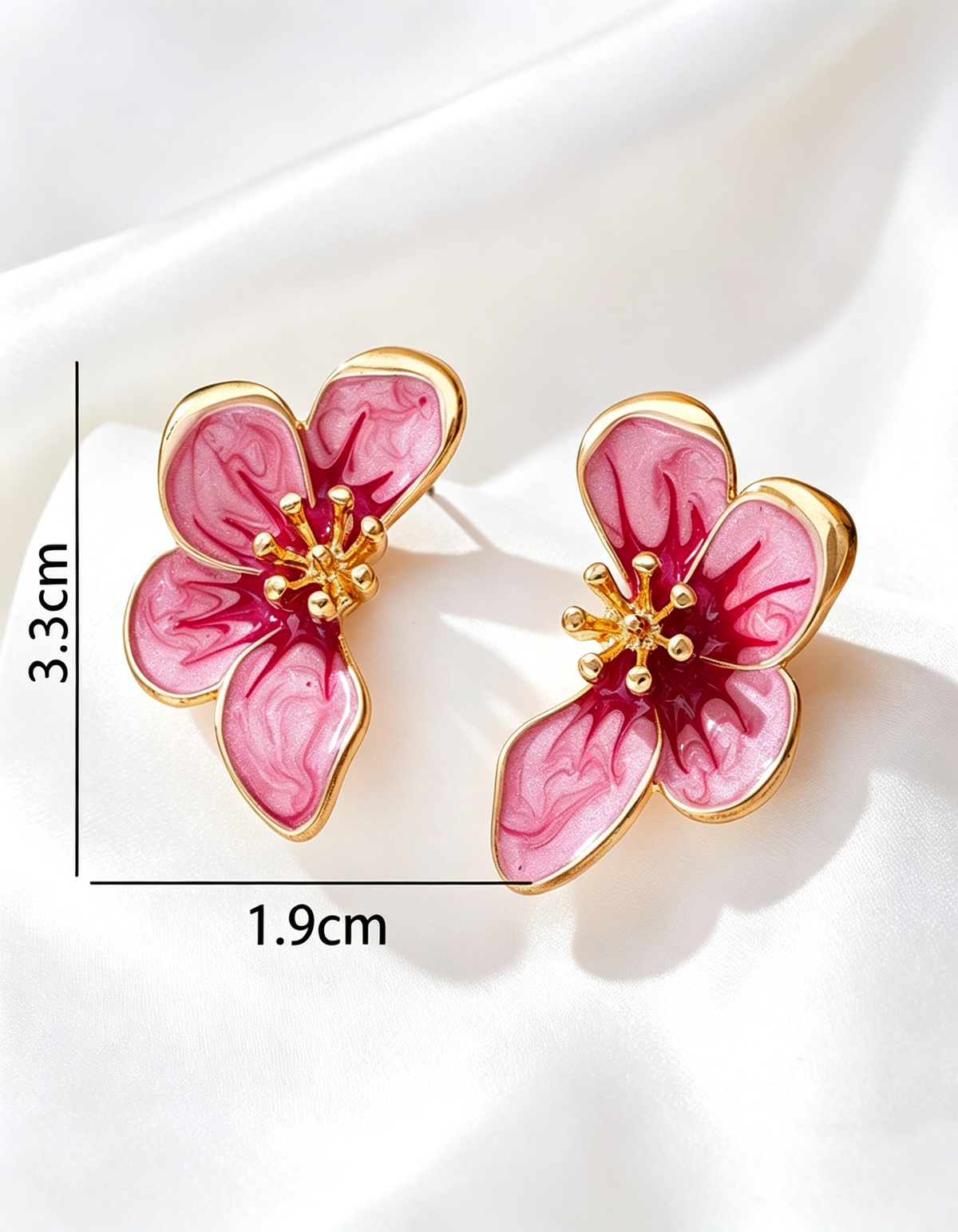 Pink Enamel Cherry Blossom Flower Earrings
