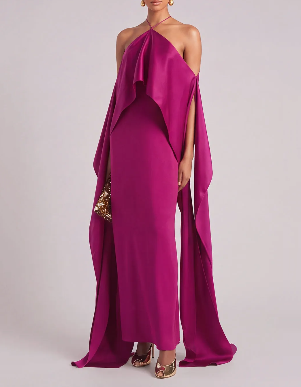 Vestido largo formal de terciopelo con escote en V, mangas largas y falda de sirena