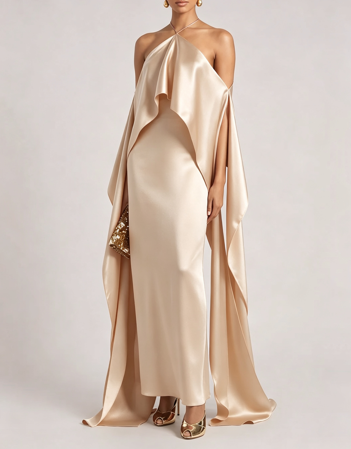 Vestido largo formal de terciopelo con escote en V, mangas largas y falda de sirena