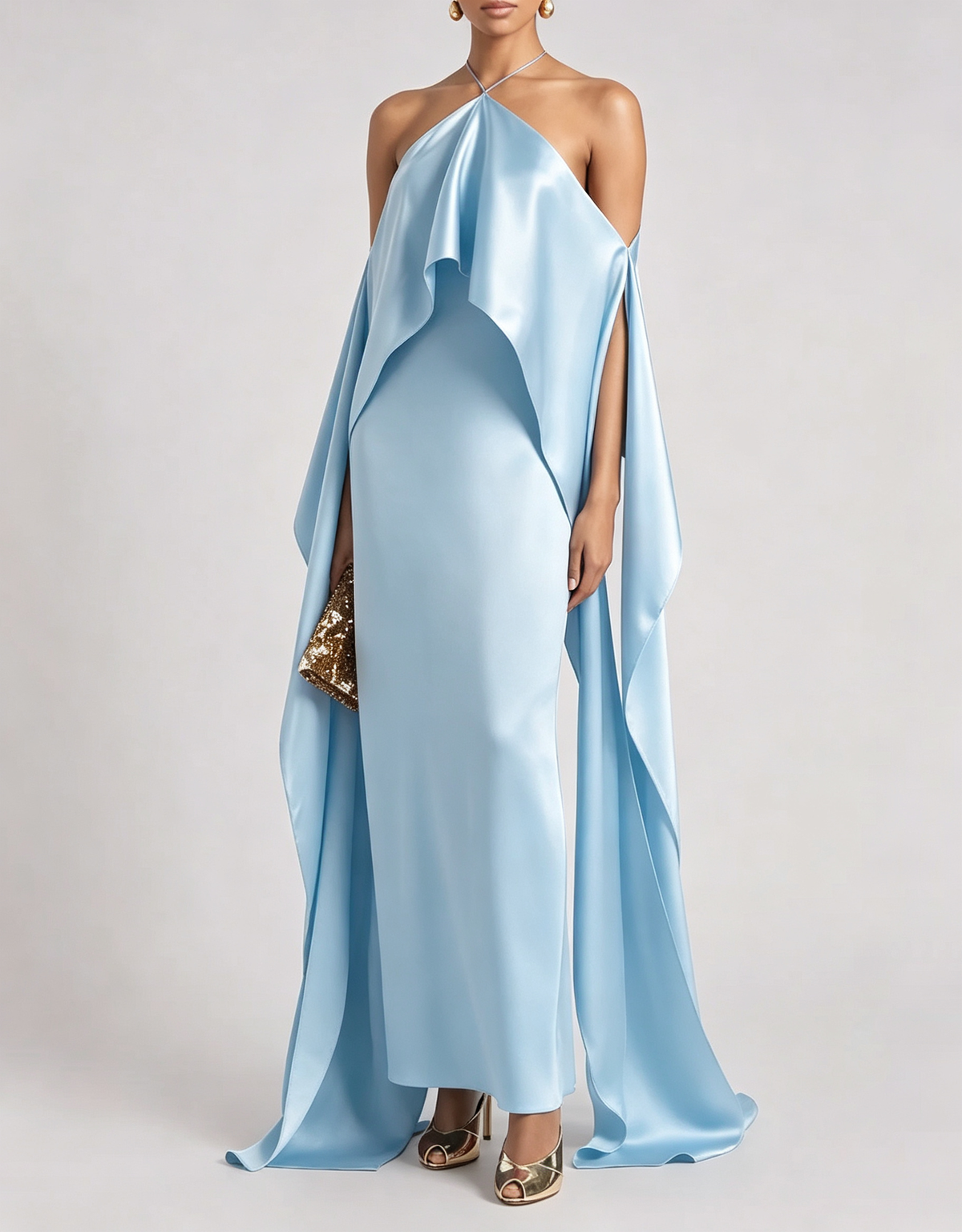 Vestido largo formal de terciopelo con escote en V, mangas largas y falda de sirena