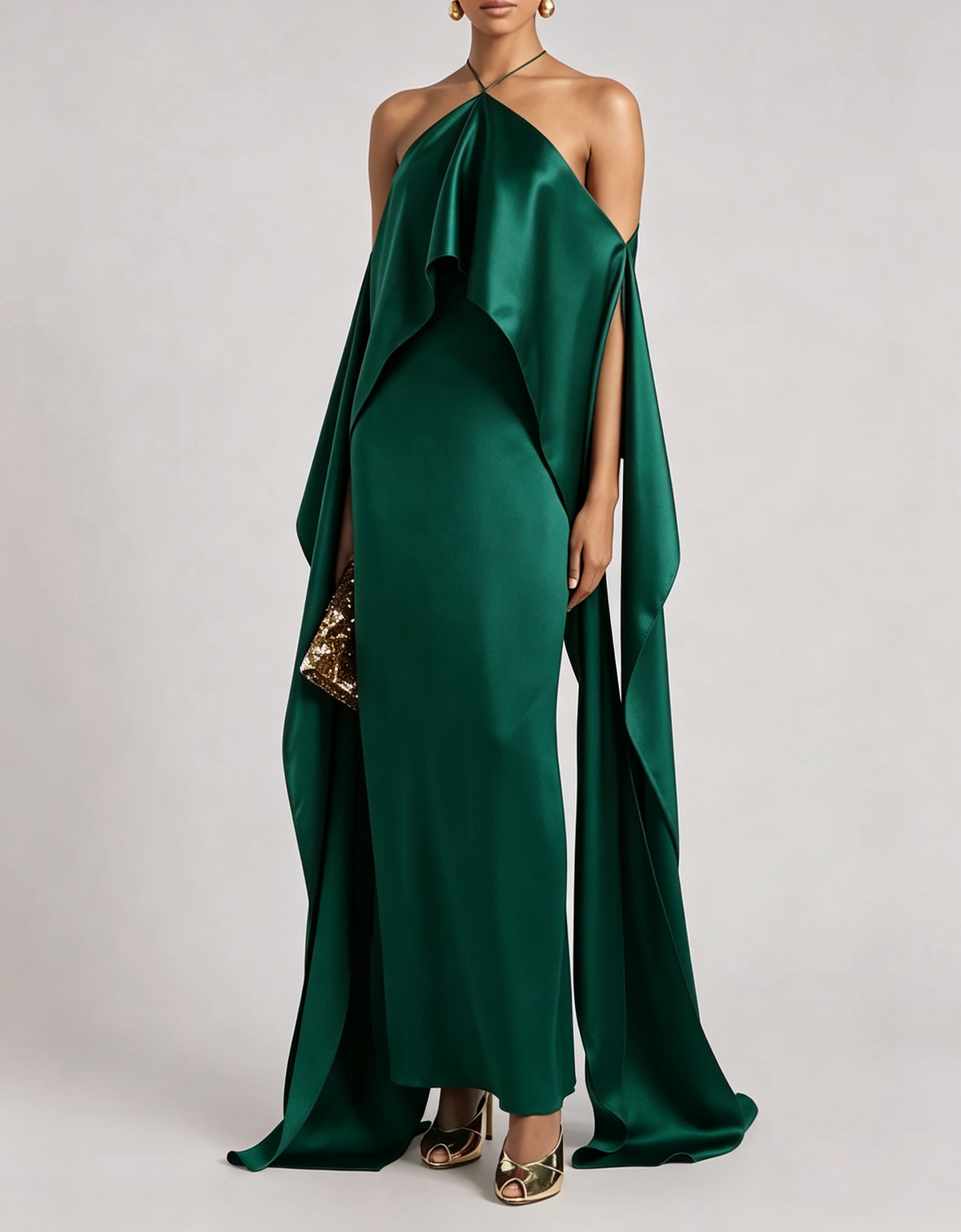 Vestido largo formal de terciopelo con escote en V, mangas largas y falda de sirena