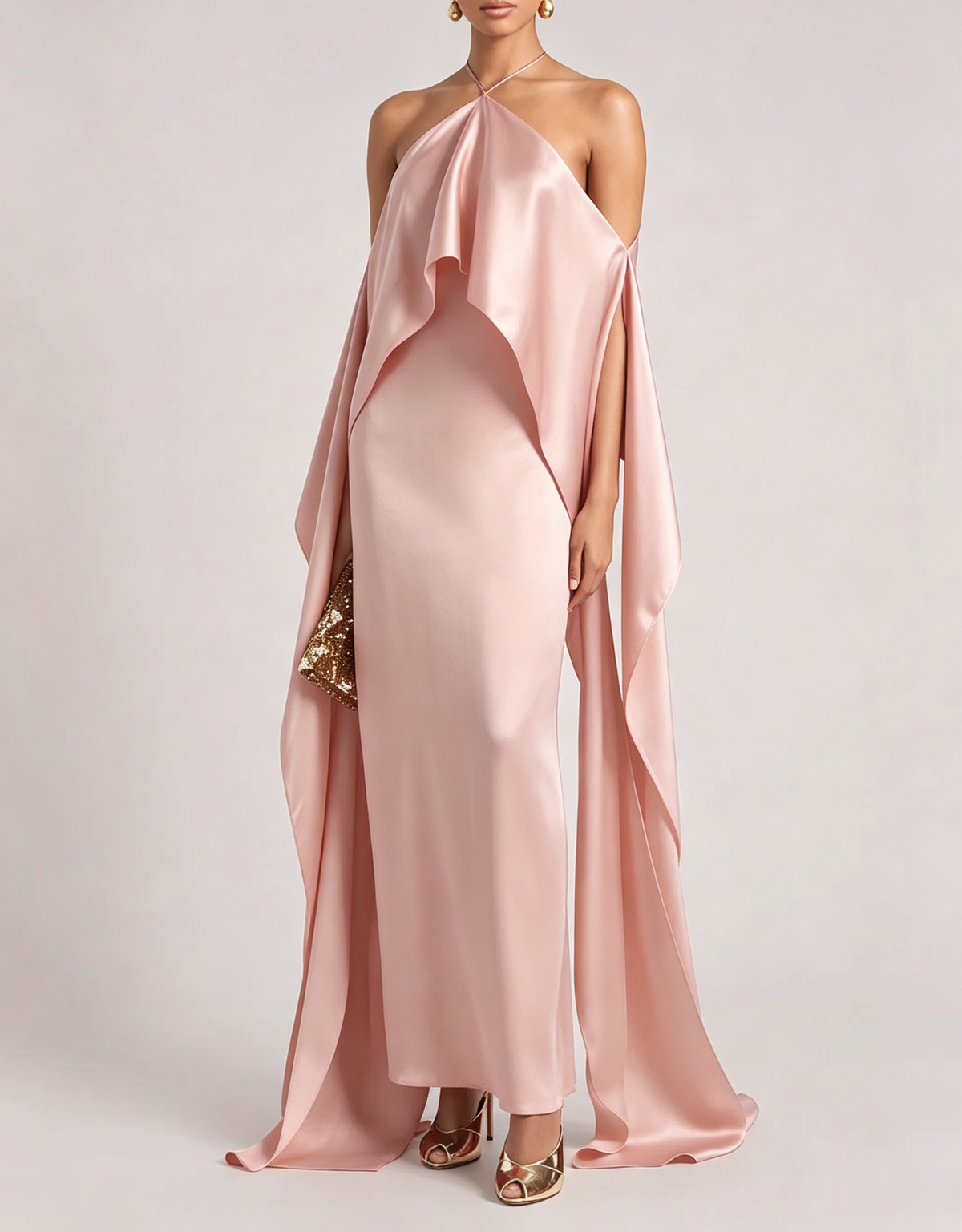 Vestido largo formal de terciopelo con escote en V, mangas largas y falda de sirena