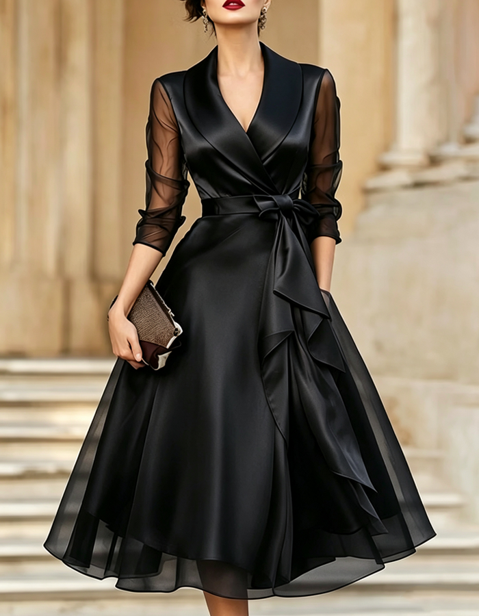 Burgundy Satin Tulle Midi Dress