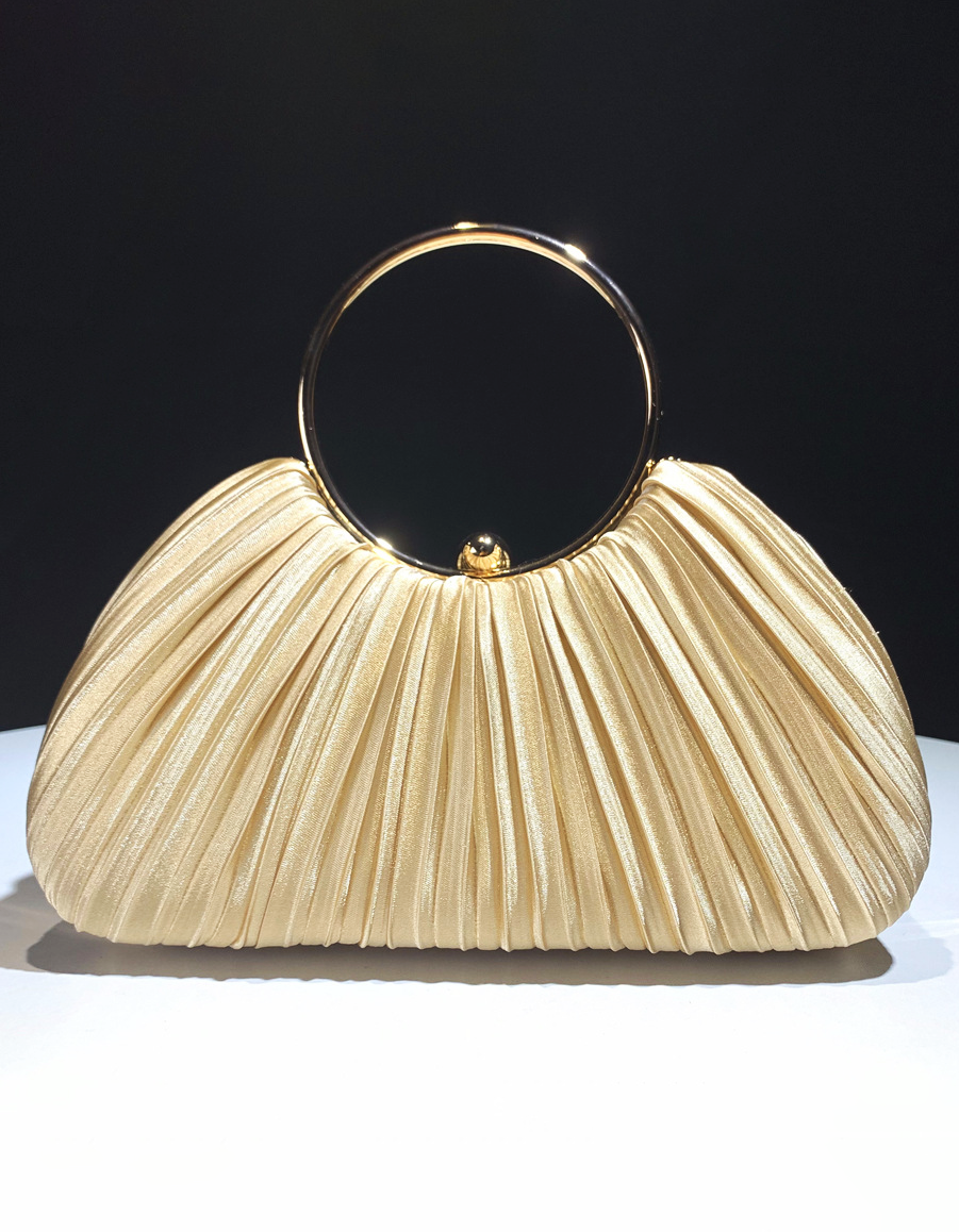 Clutch de noche de satén color champán con asa de aro plisada para mujer, boda y fiesta