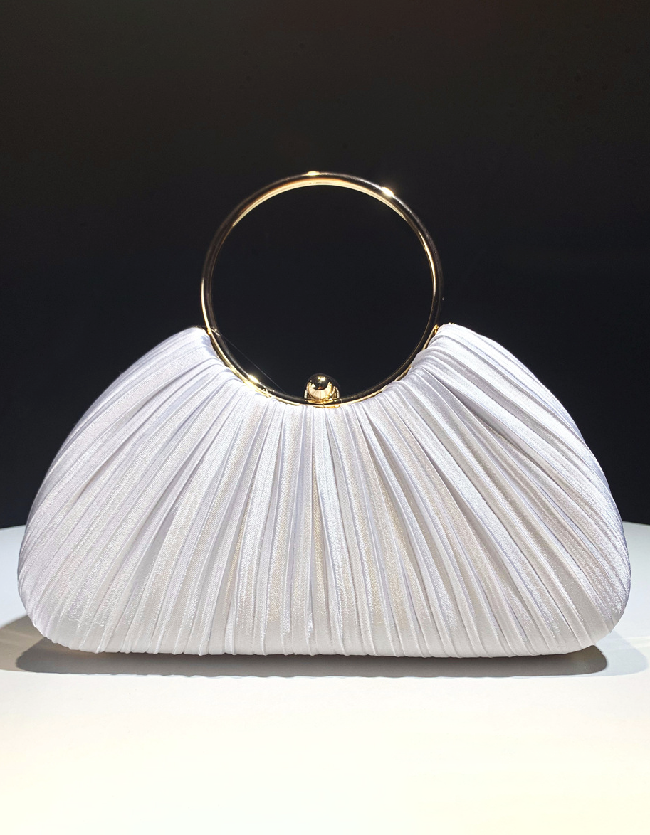 Clutch de noche de satén color champán con asa de aro plisada para mujer, boda y fiesta