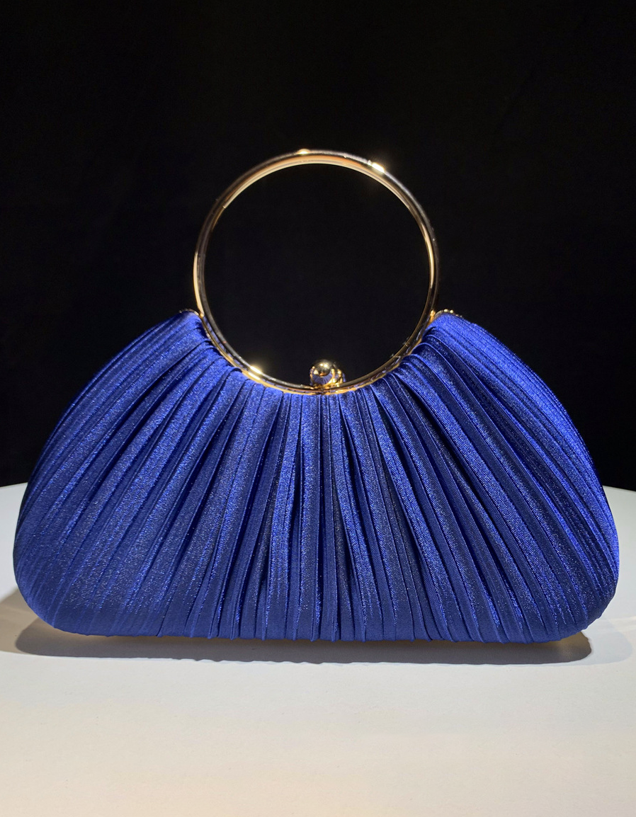 Clutch de noche de satén color champán con asa de aro plisada para mujer, boda y fiesta