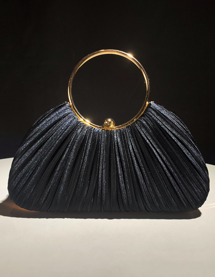 Clutch de noche de satén color champán con asa de aro plisada para mujer, boda y fiesta