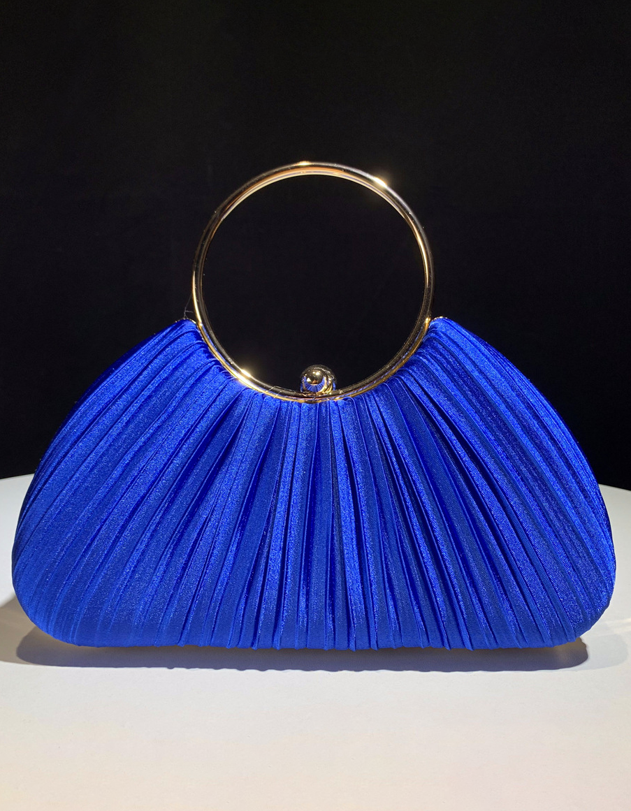 Clutch de noche de satén color champán con asa de aro plisada para mujer, boda y fiesta