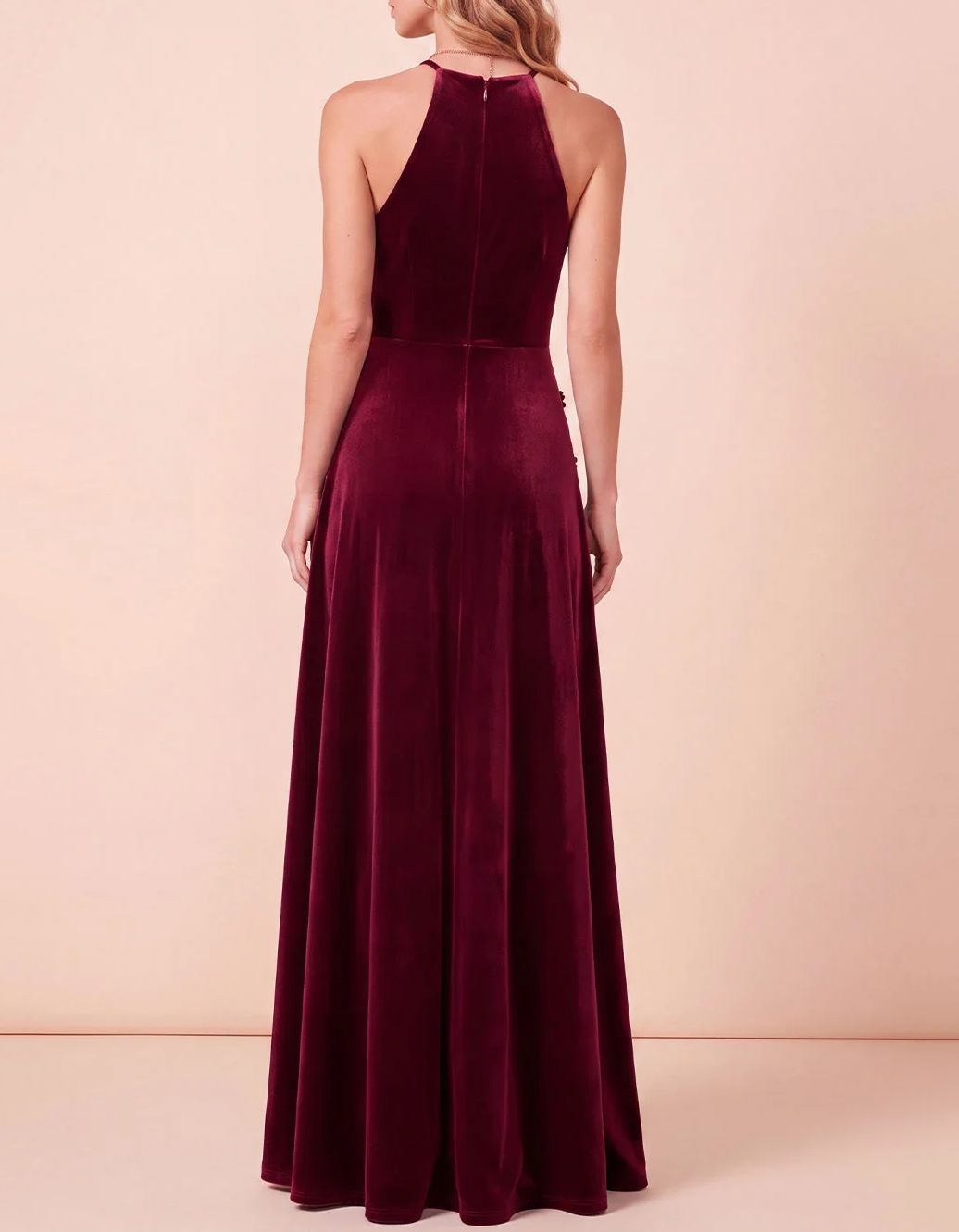 Robe maxi de soirée trapèze en velours à dos nu avec motif floral 3D