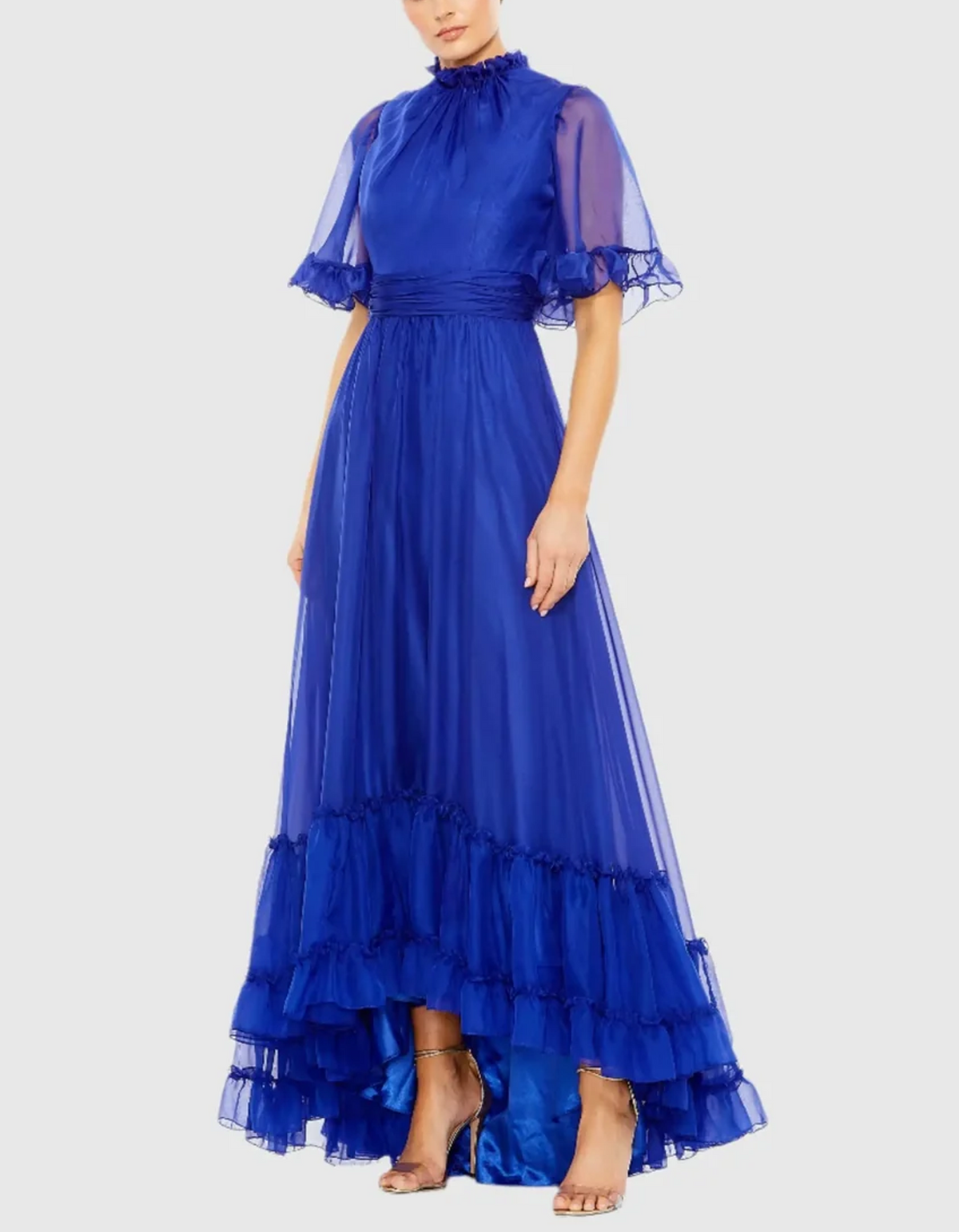 Maxikleid aus Organza mit Rüschen und Stehkragen