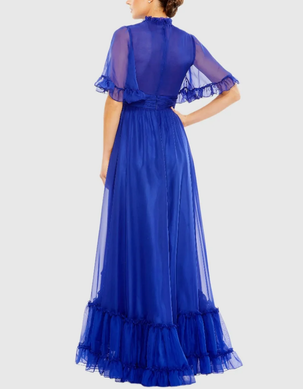 Maxikleid aus Organza mit Rüschen und Stehkragen