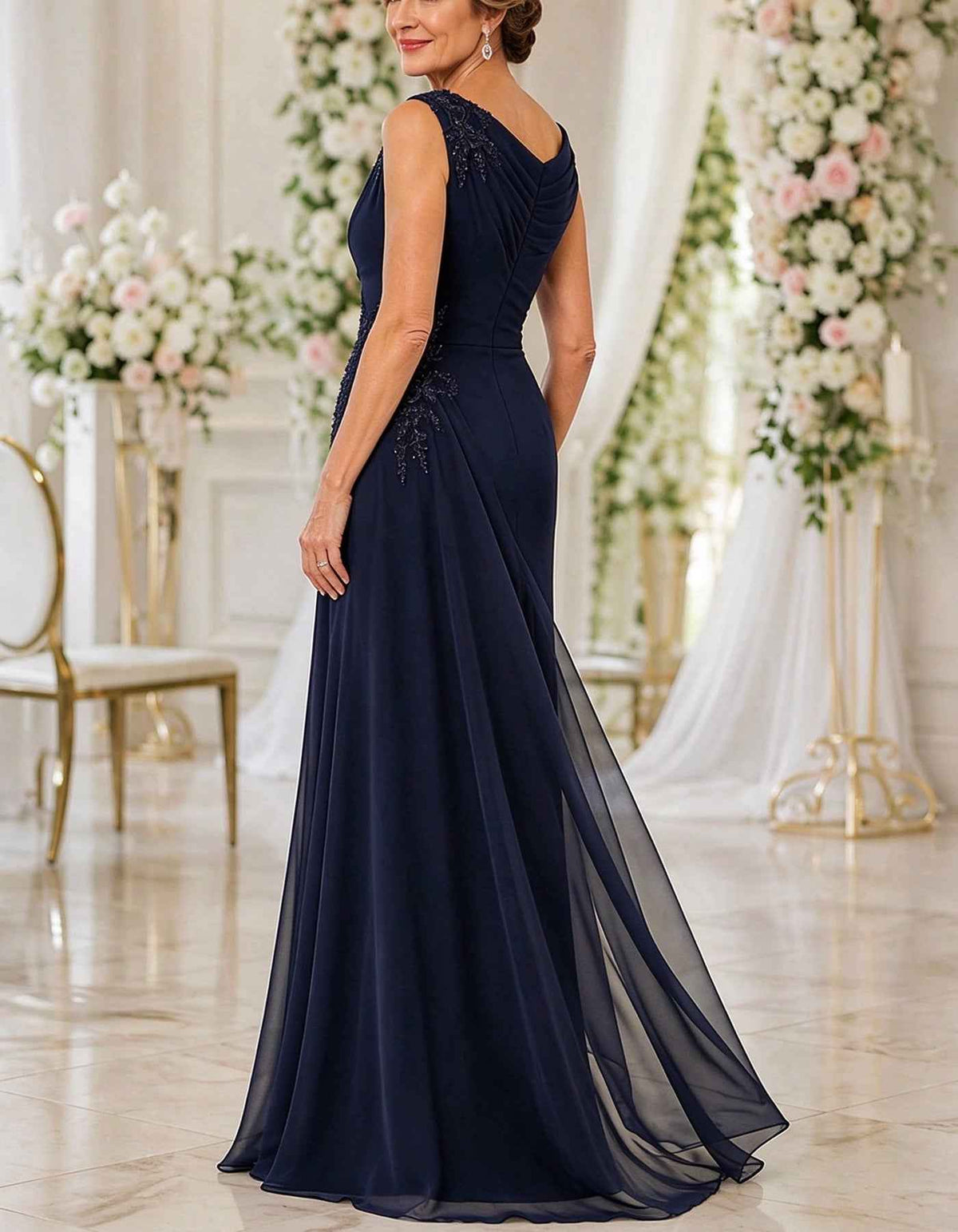 Chiffon One Shoulder Lace Applique Ruched A-Line Maxi Dress