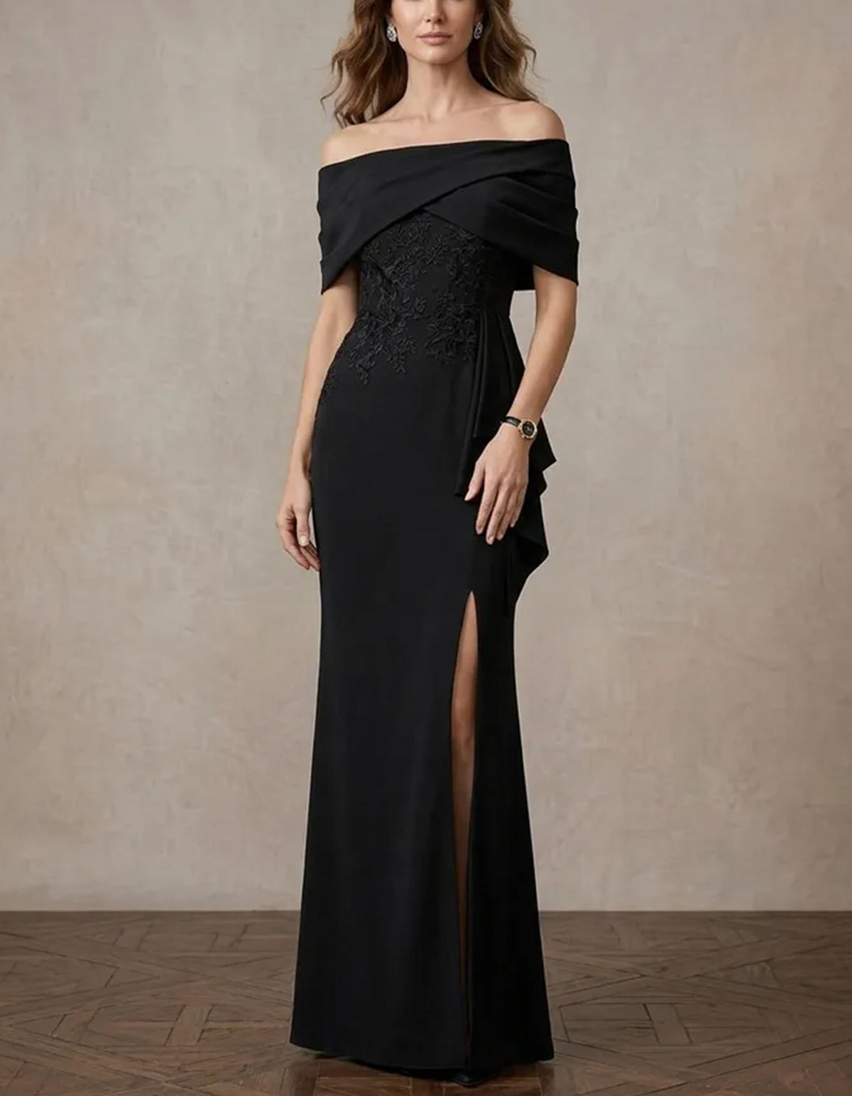 Off The Shoulder Wrap Sleeve Lace Applique Maxi Dress