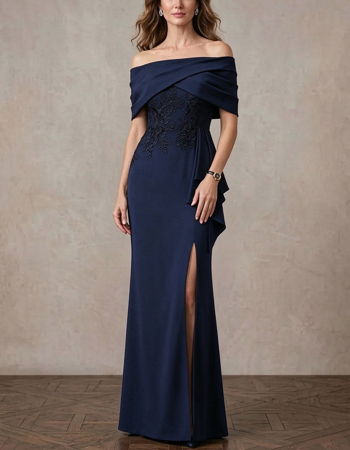 Off The Shoulder Wrap Sleeve Lace Applique Maxi Dress