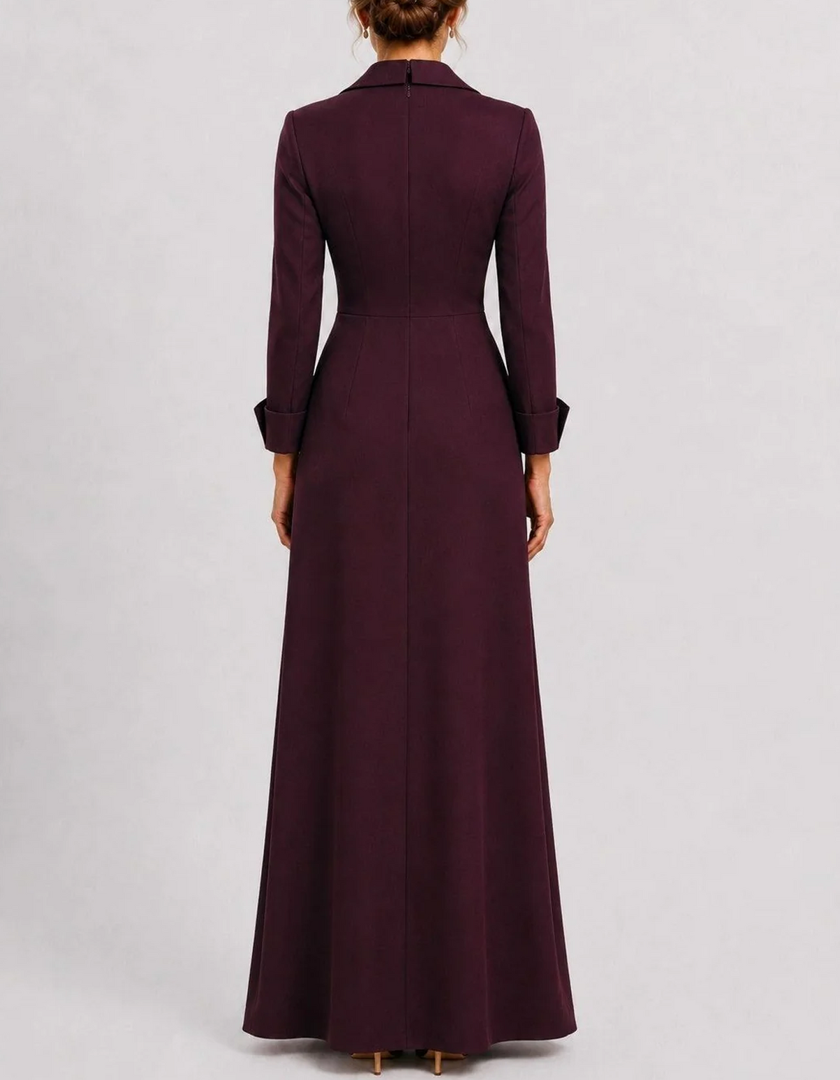 Collared Wrap Long Sleeve 3D Rose Waist Maxi Dress