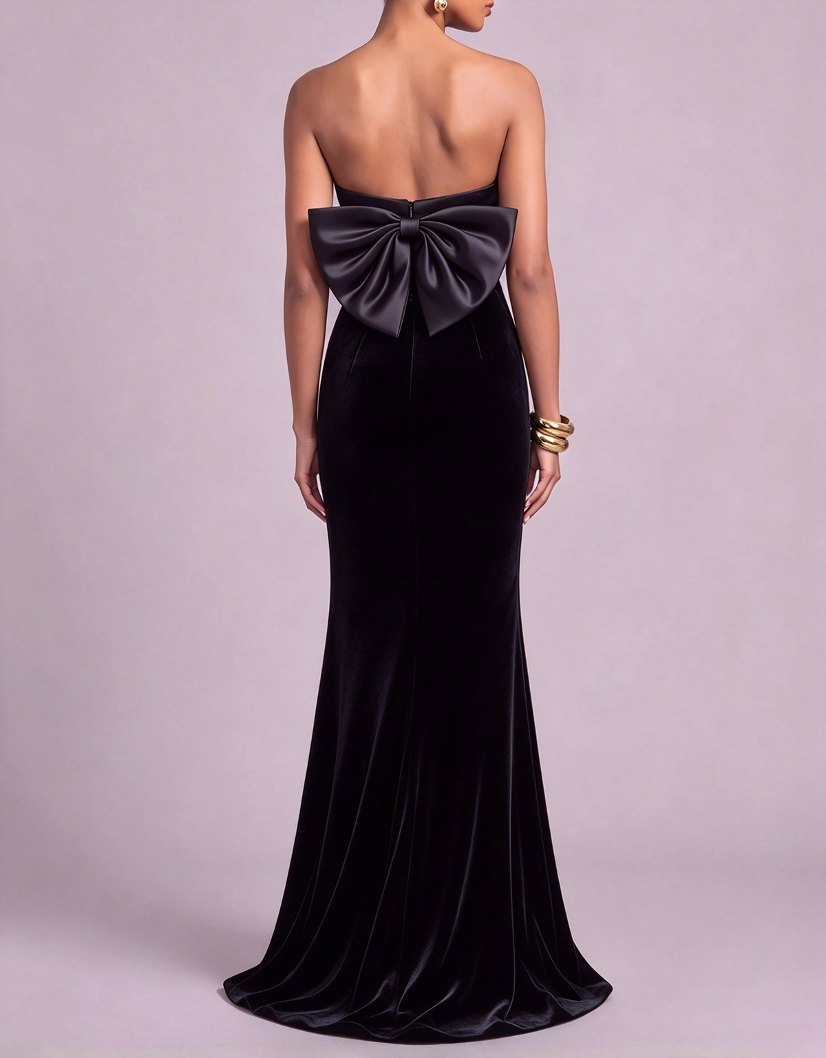 Robe longue de soirée sirène bustier en satin et velours