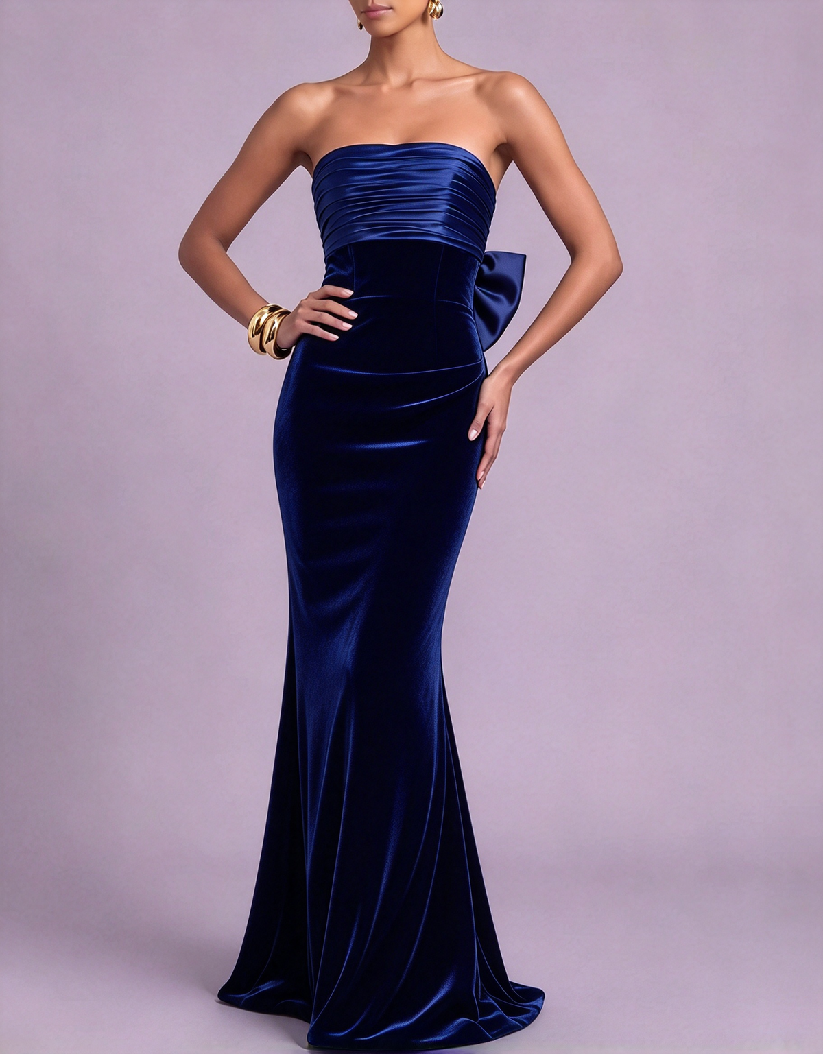 Strapless Satin Velvet Mermaid Evening Maxi Dress