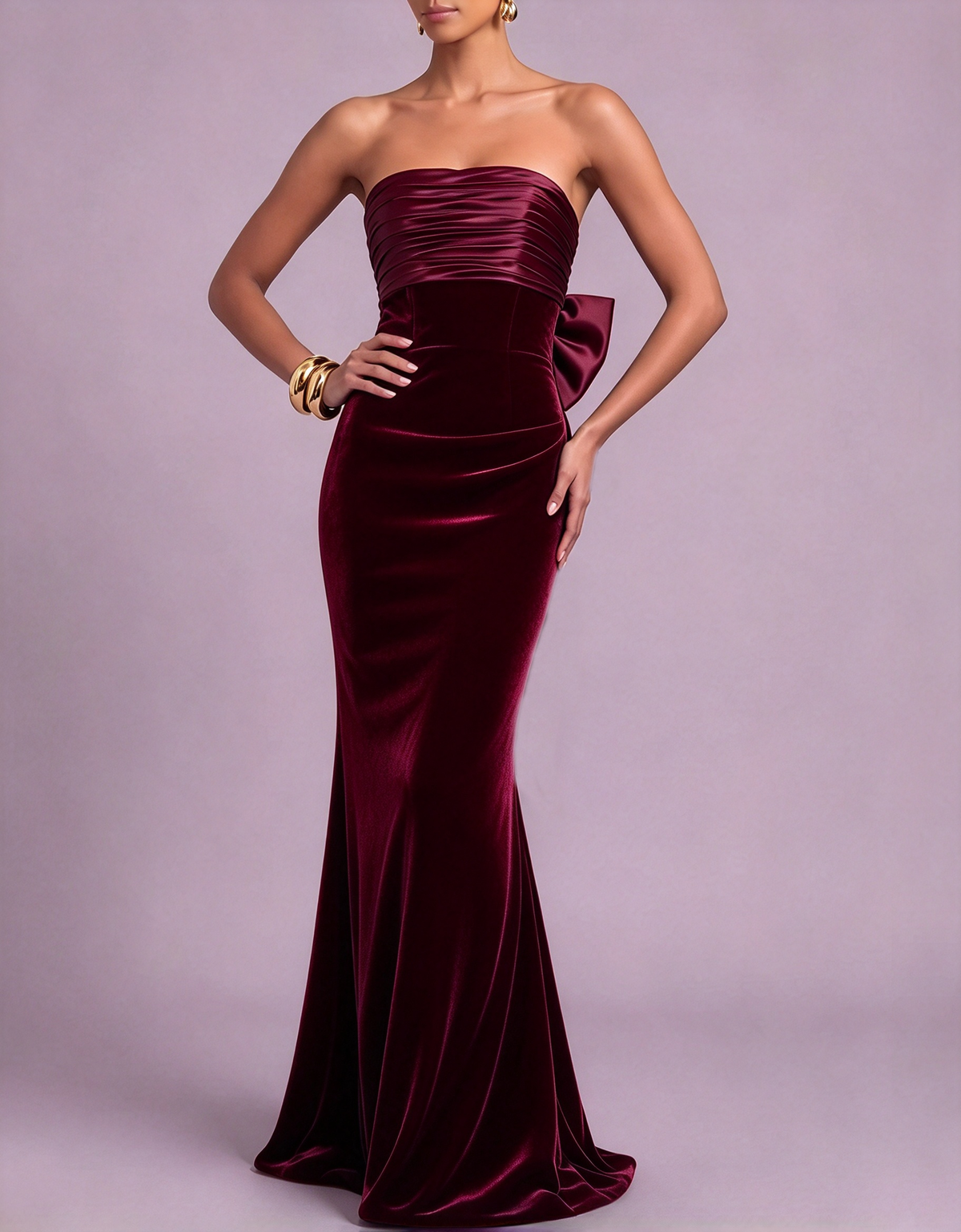 Strapless Satin Velvet Mermaid Evening Maxi Dress
