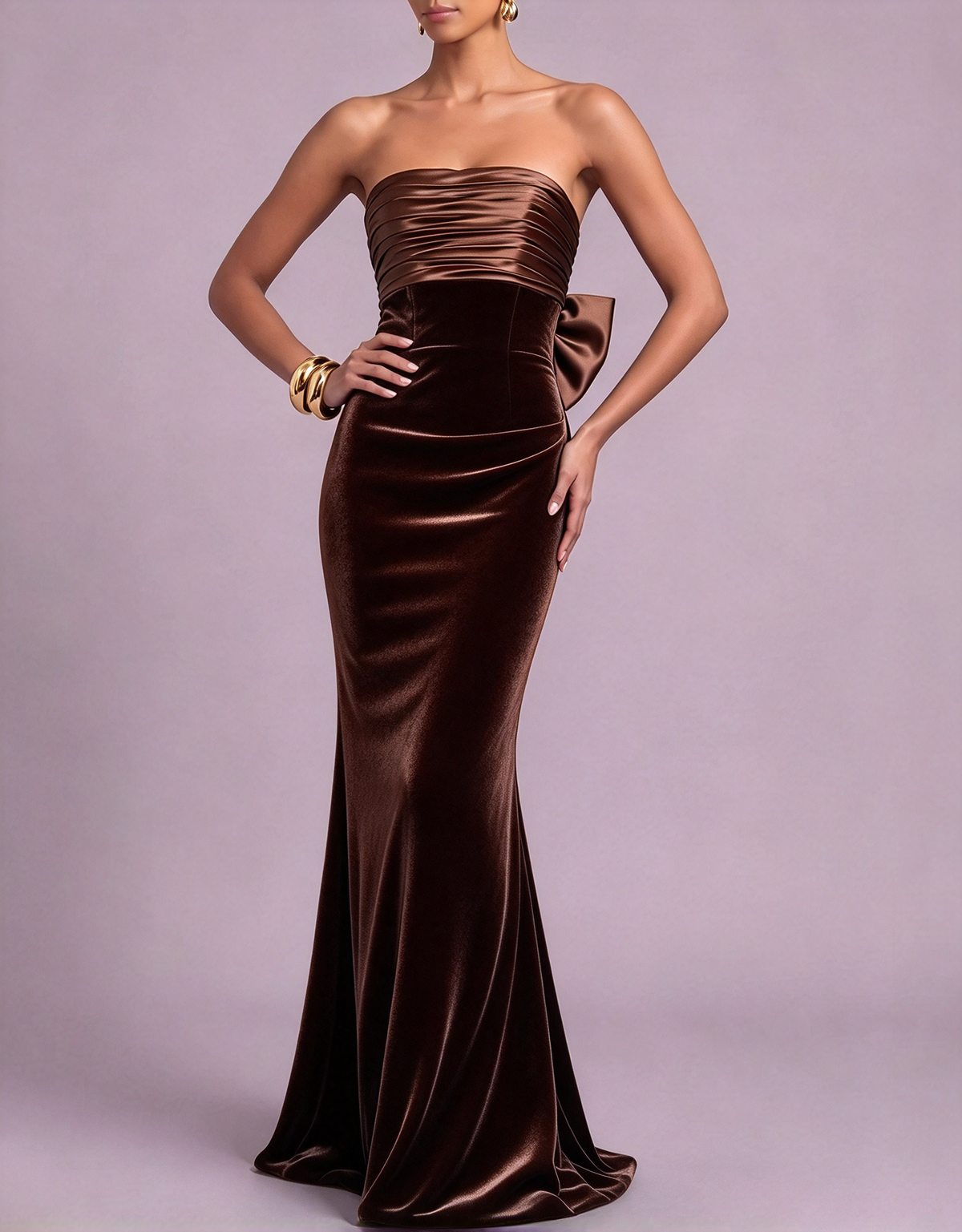 Strapless Satin Velvet Mermaid Evening Maxi Dress