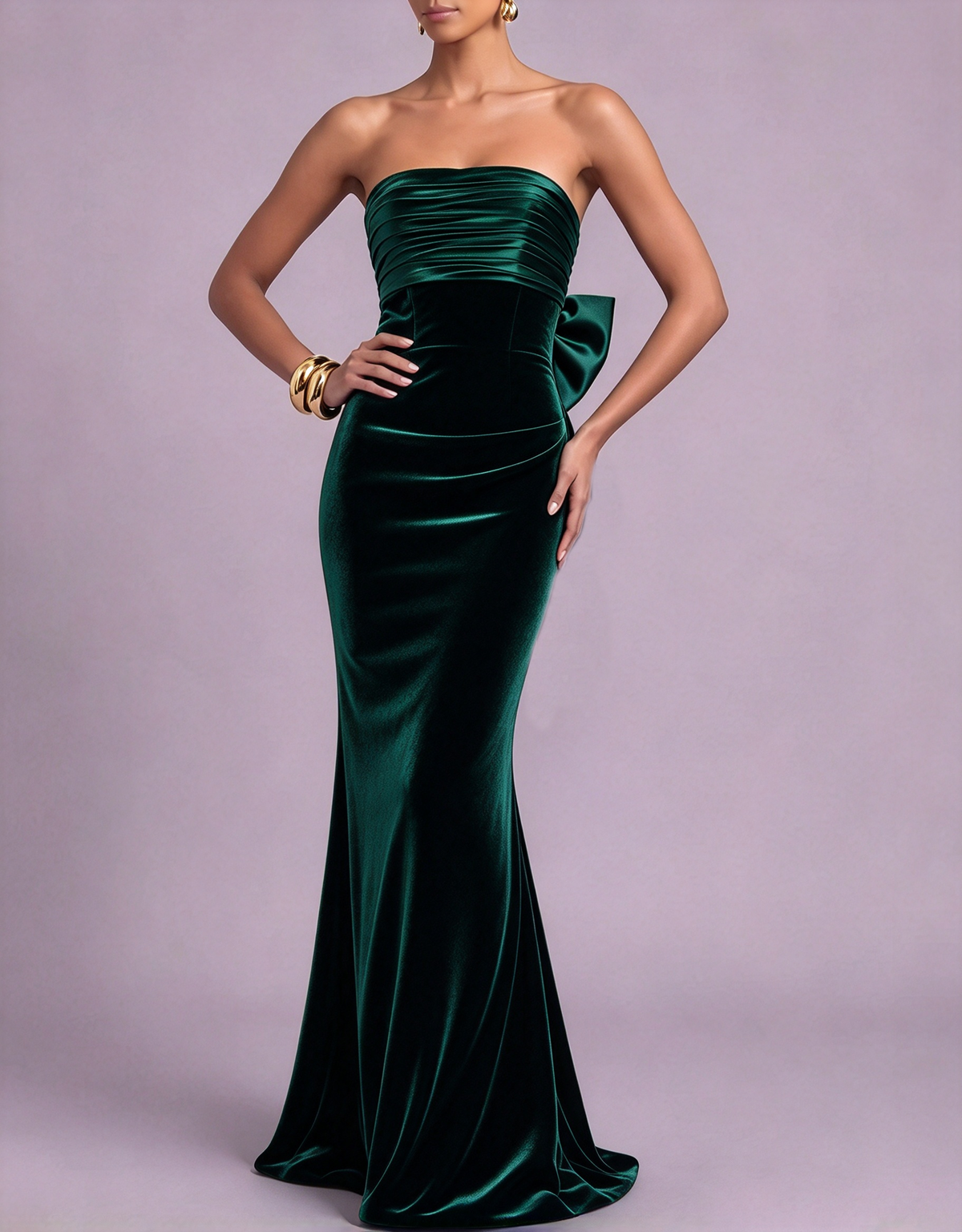 Strapless Satin Velvet Mermaid Evening Maxi Dress
