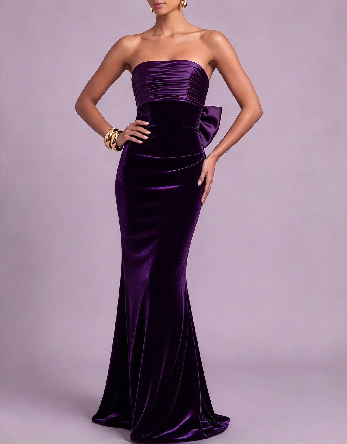 Strapless Satin Velvet Mermaid Evening Maxi Dress