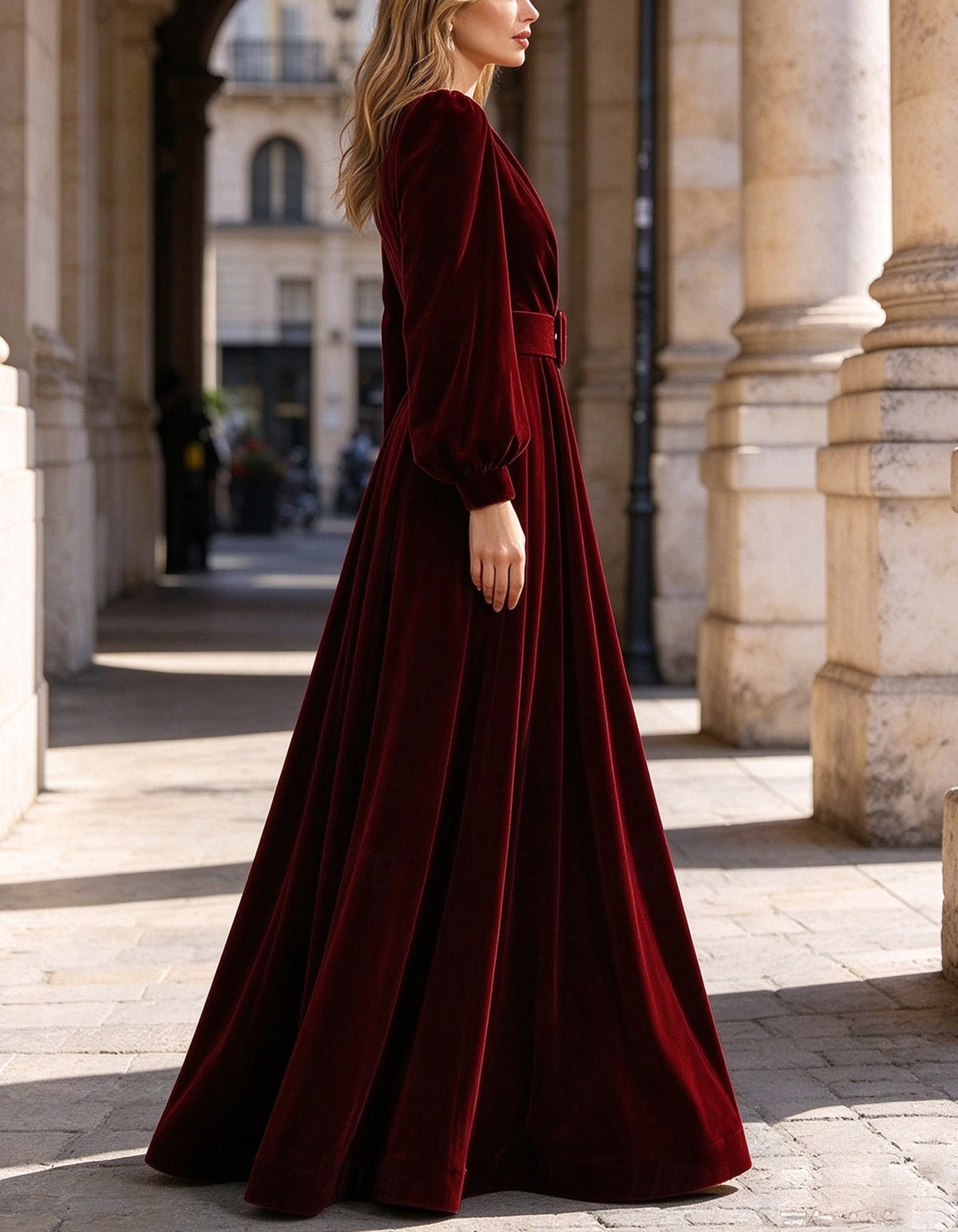 Solid Color Velvet Deep V-Neck Maxi Dress