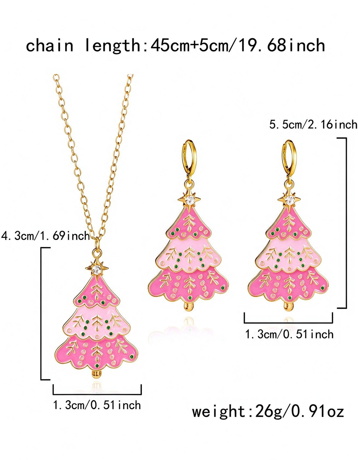 Schmuckset mit Weihnachtsbaum und rosa Farbverlauf