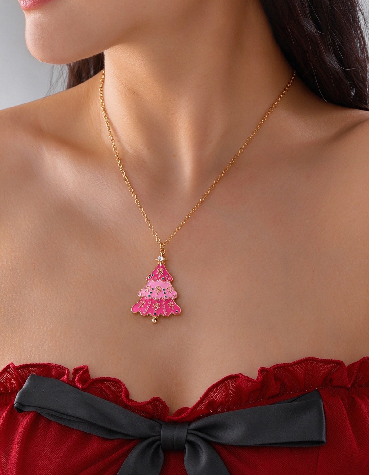 Conjunto de joyería de árbol de Navidad con degradado rosa