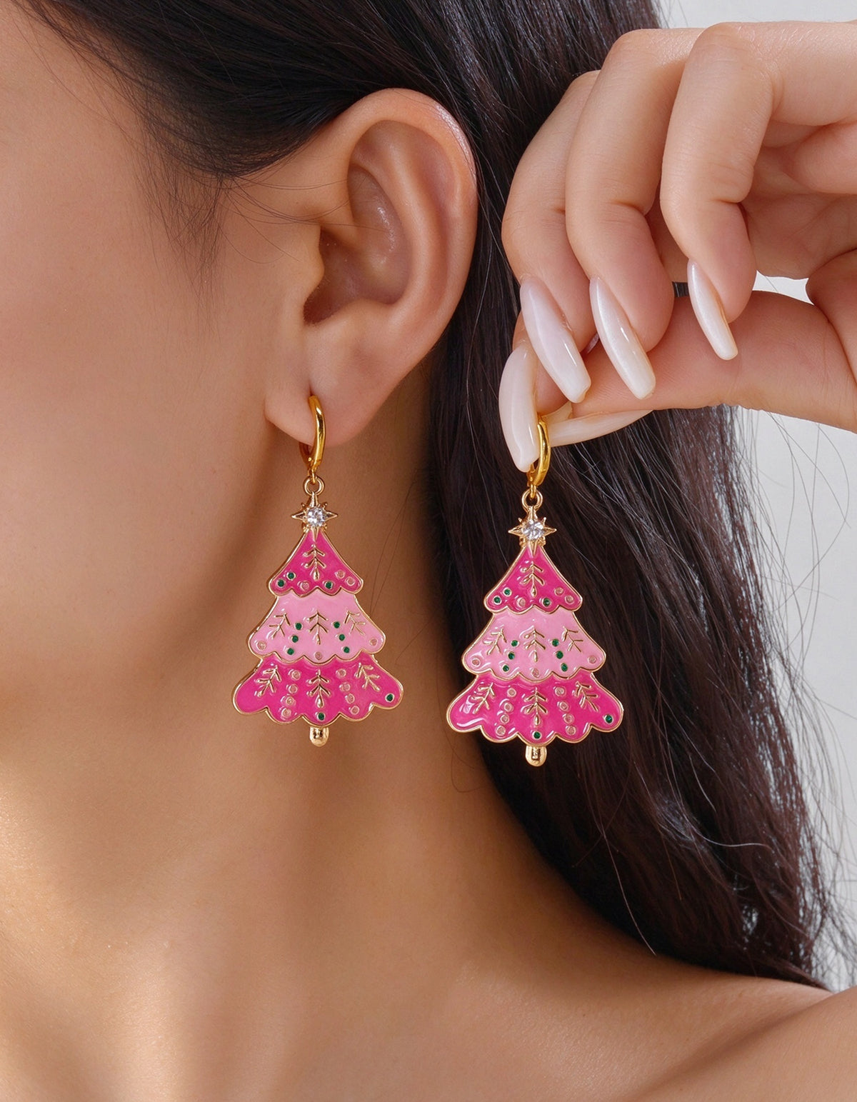 Conjunto de joyería de árbol de Navidad con degradado rosa