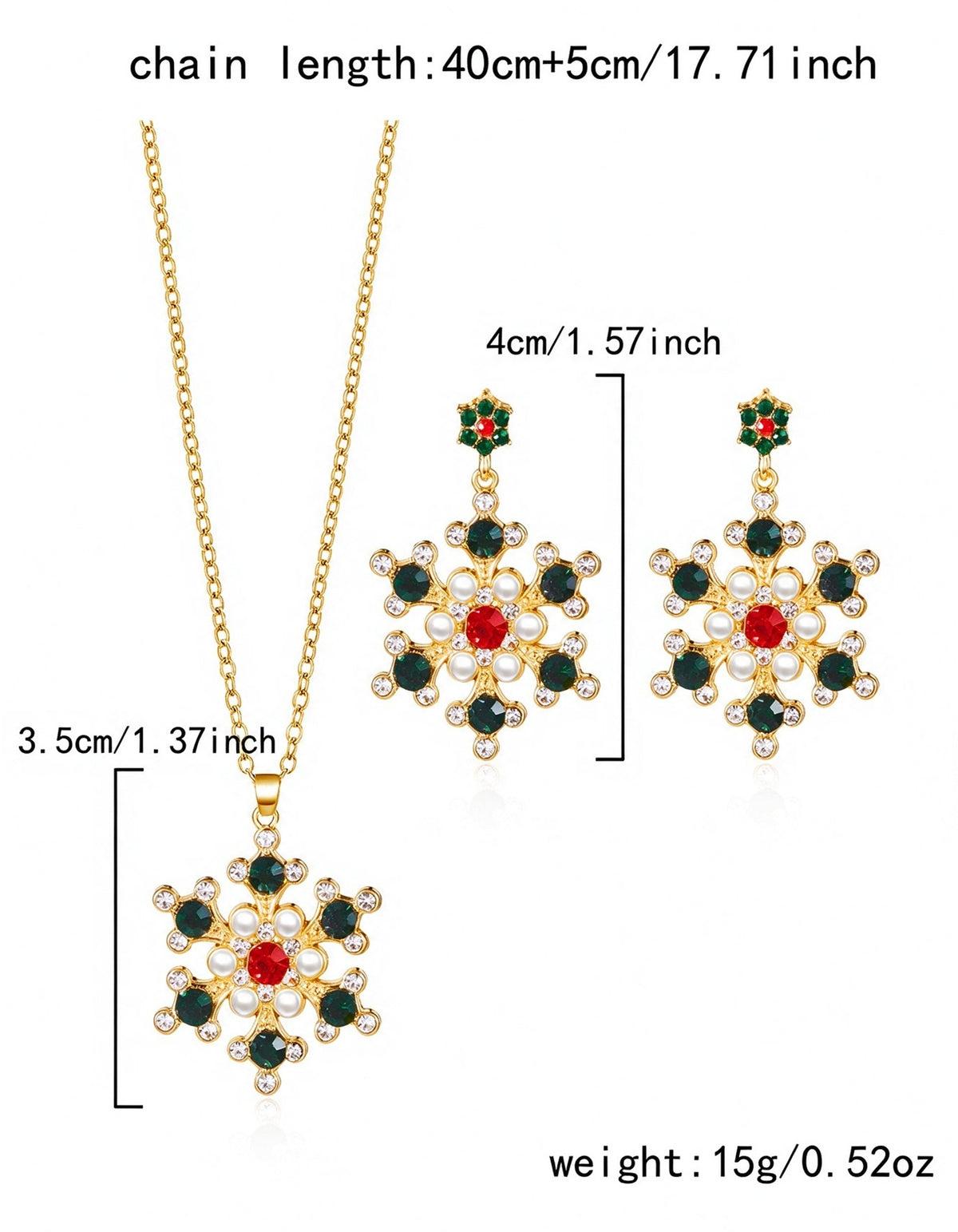 Schmuckset mit Weihnachtsschneeflocken und Strasssteinen