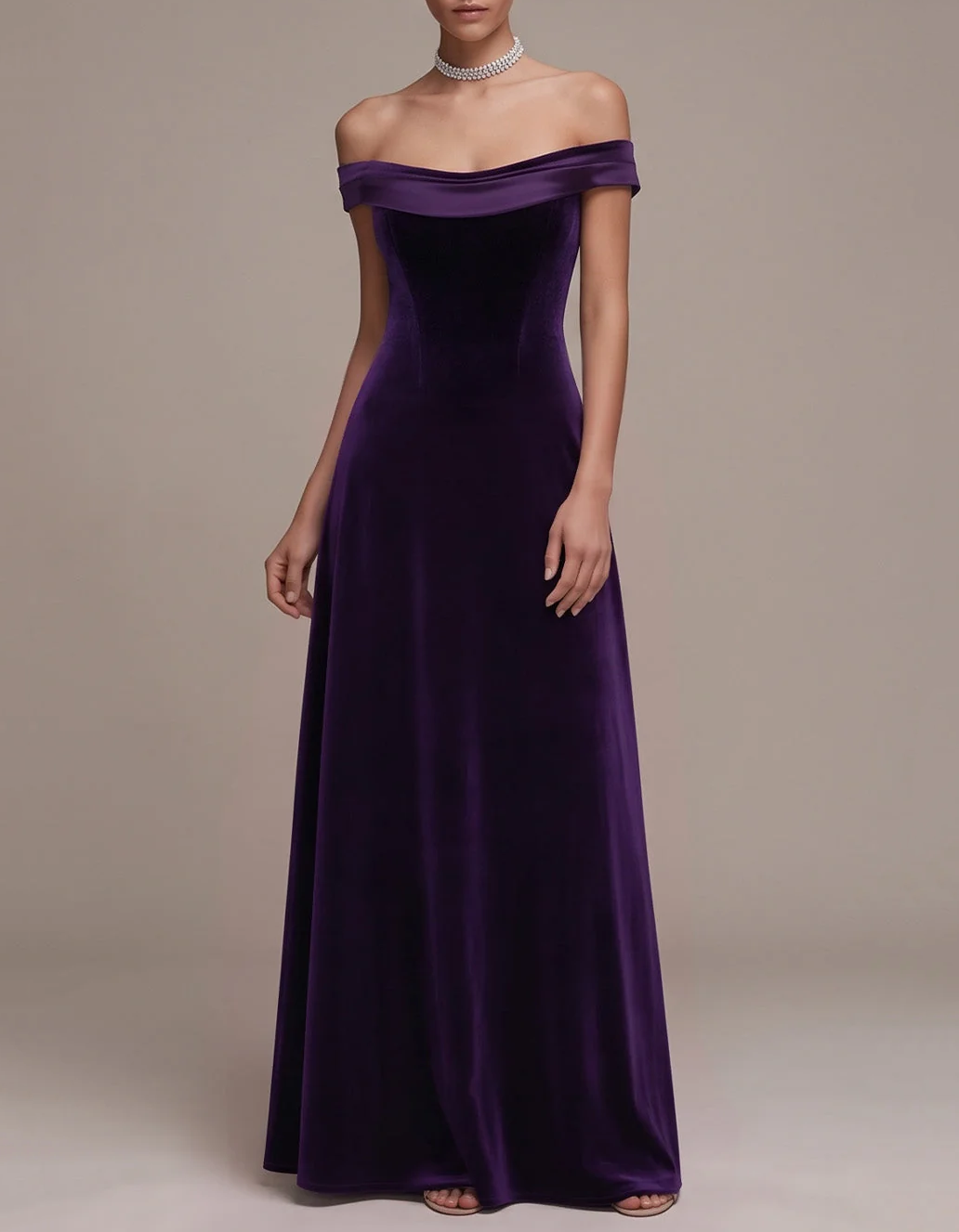Off The Shoulder Velvet Evening A Line Maxi Dress
