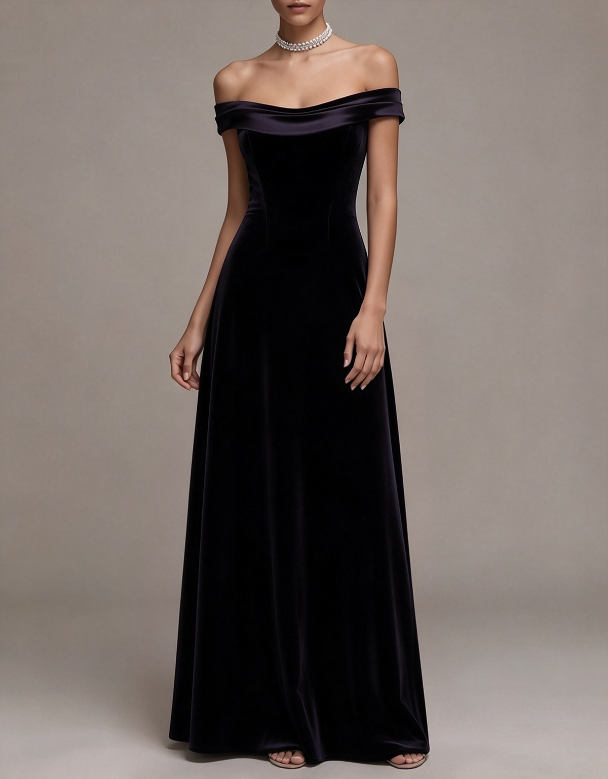 Off The Shoulder Velvet Evening A Line Maxi Dress