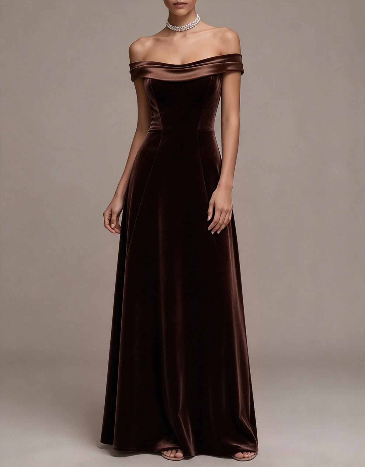 Off The Shoulder Velvet Evening A Line Maxi Dress